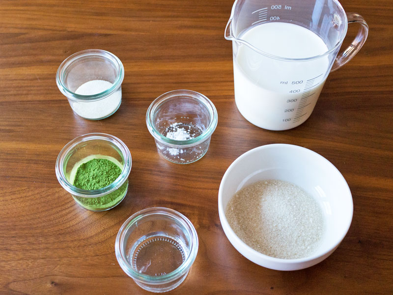 Green tea panna cotta ingredients photo