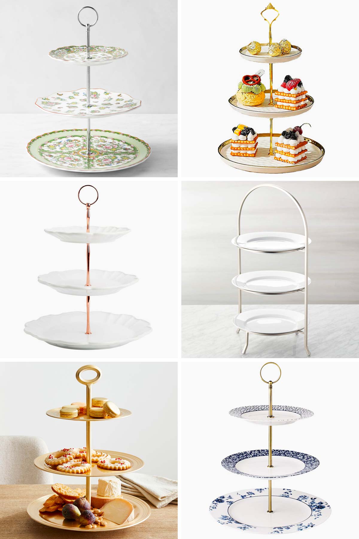 Six 3 tier trays from a range of designs.