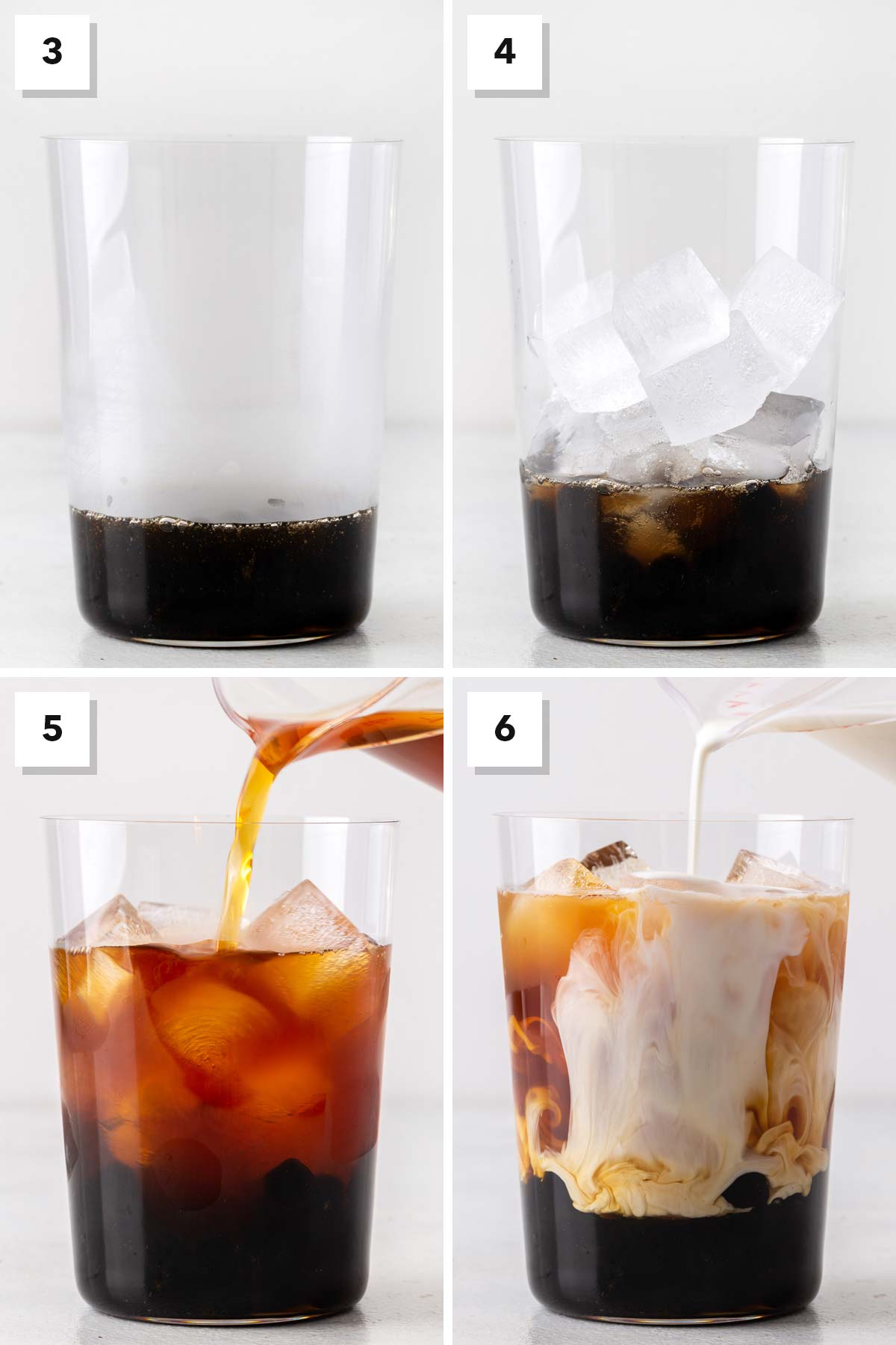 4 photos showing steps to assemble bubble tea.
