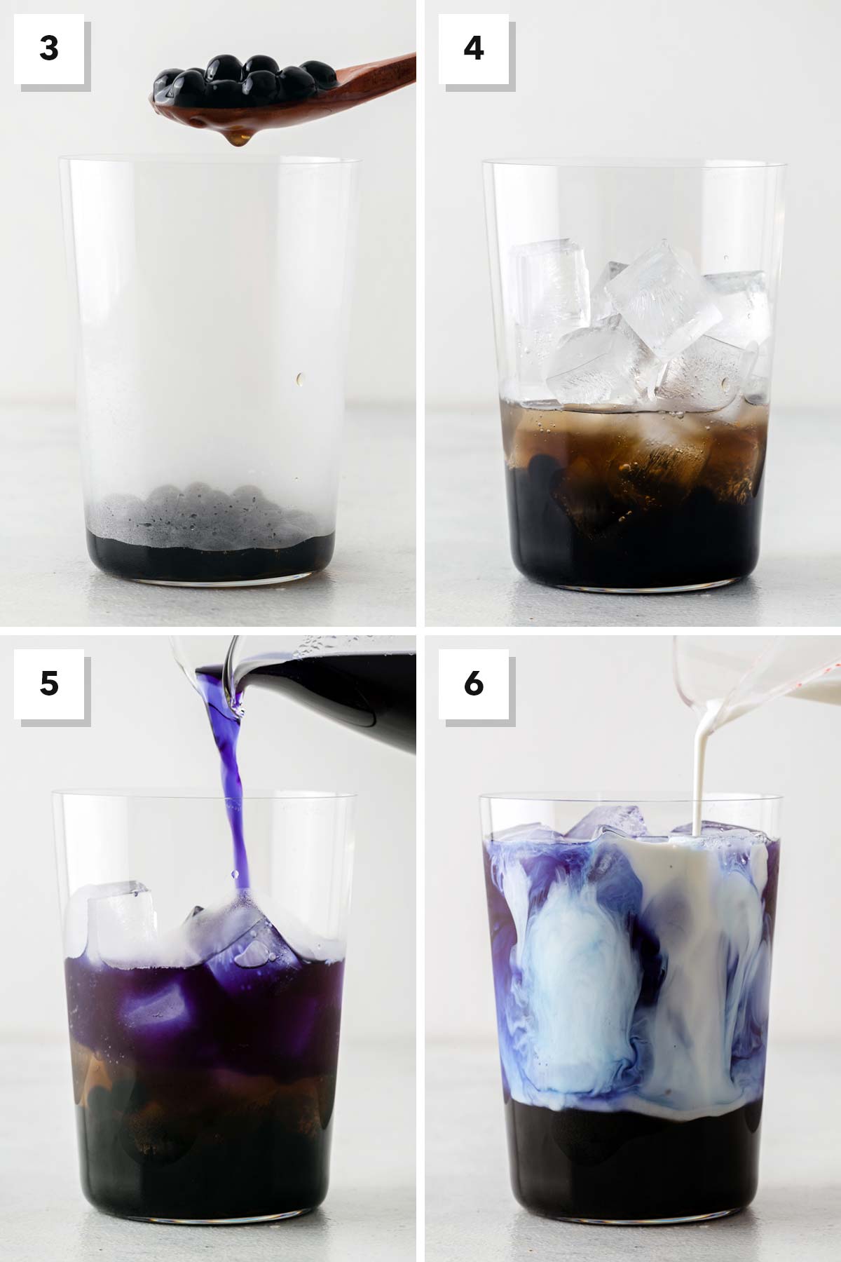 Butterfly Pea Flower Bubble Tea (Butterfly Pea Flower Milk Tea with Boba) last 4 steps for how to make it.