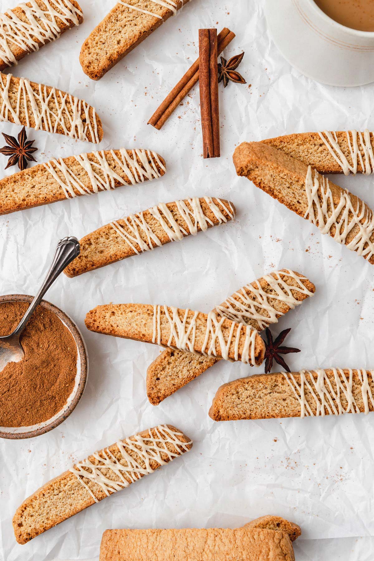 Chai Biscotti on a white surface.