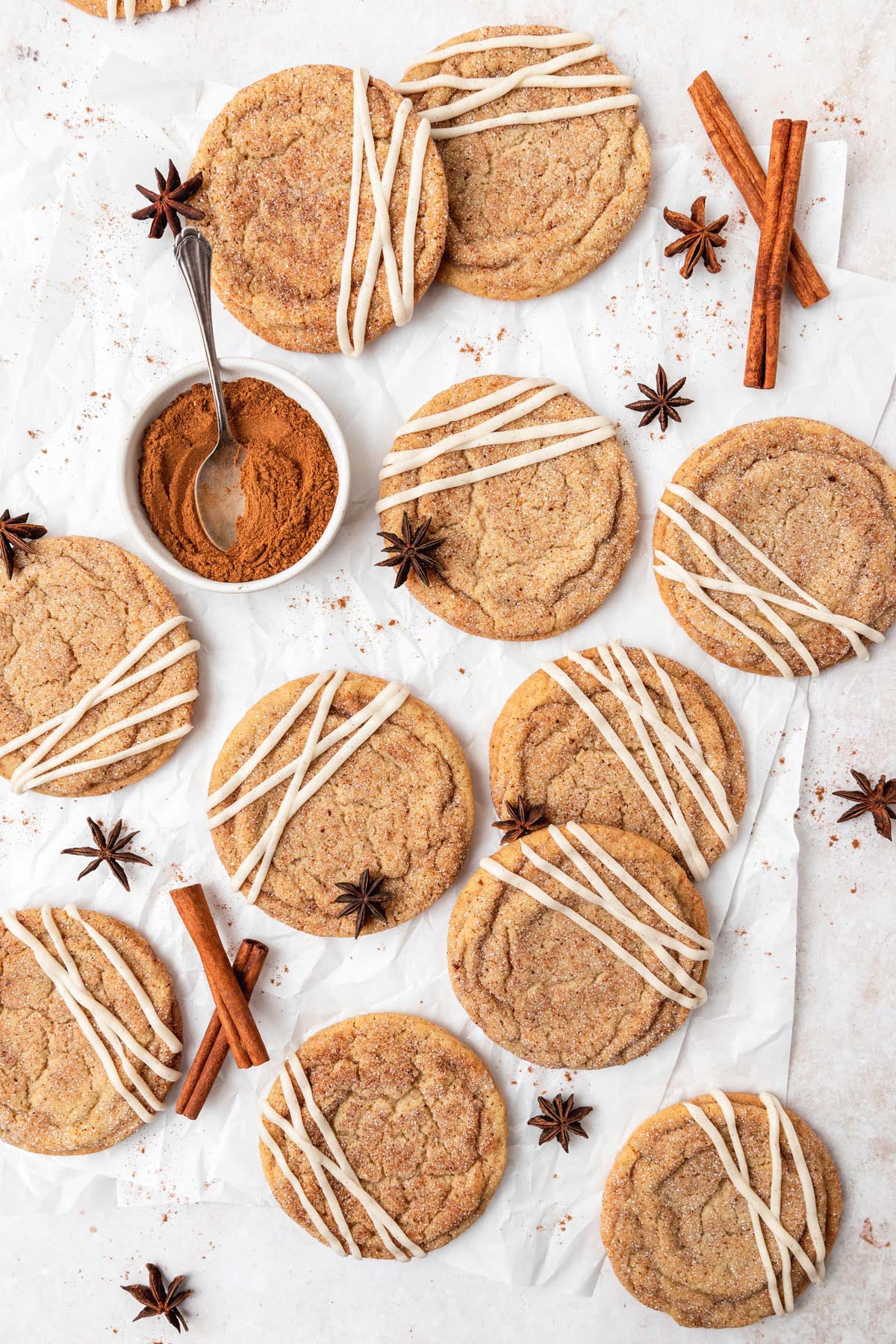 Brown Butter Chai Cookies on a white background. 