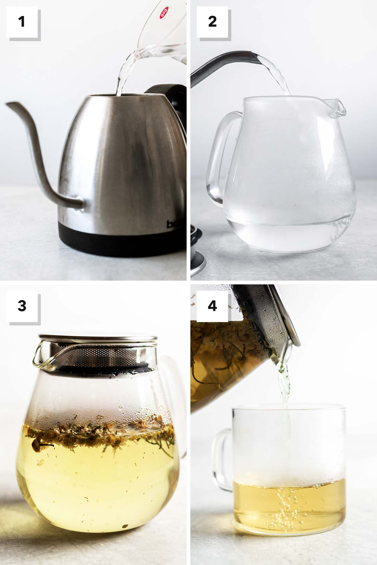 Steps to brew chamomile tea.