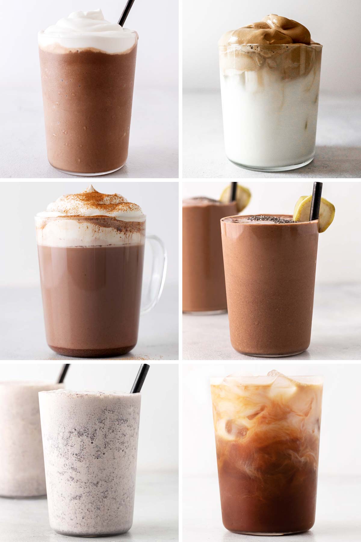 6 different chocolate drinks.