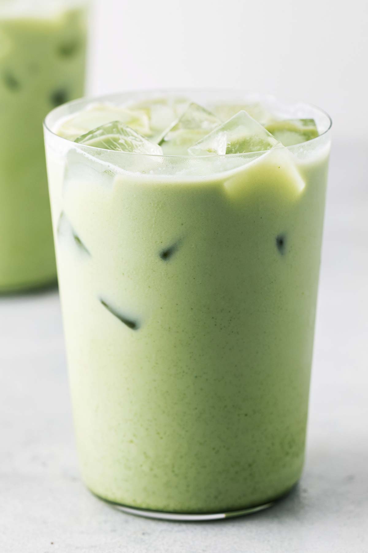 Dunkin' Iced Matcha Latte Copycat in clear glass.
