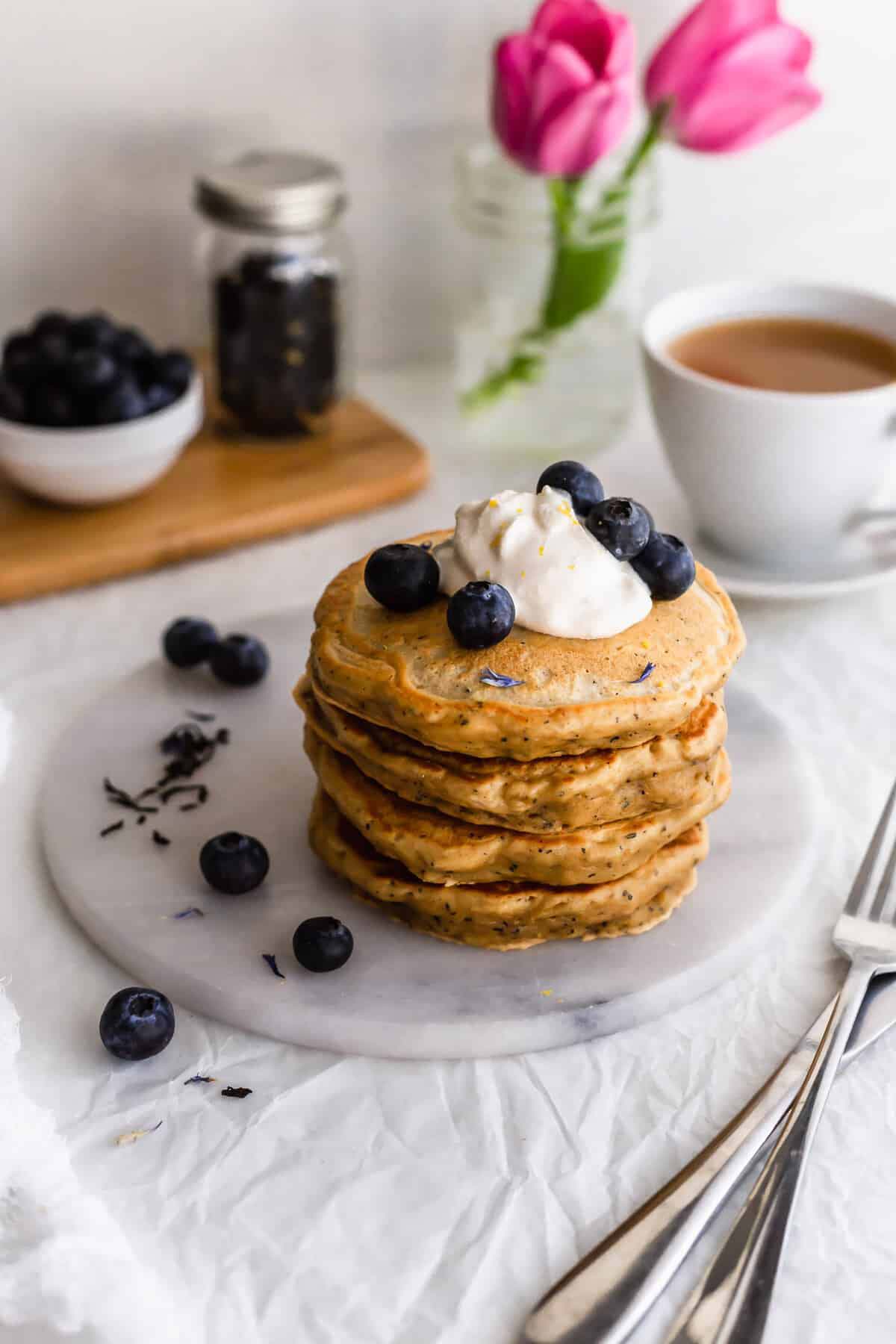 Earl Grey Pancakes on a table.