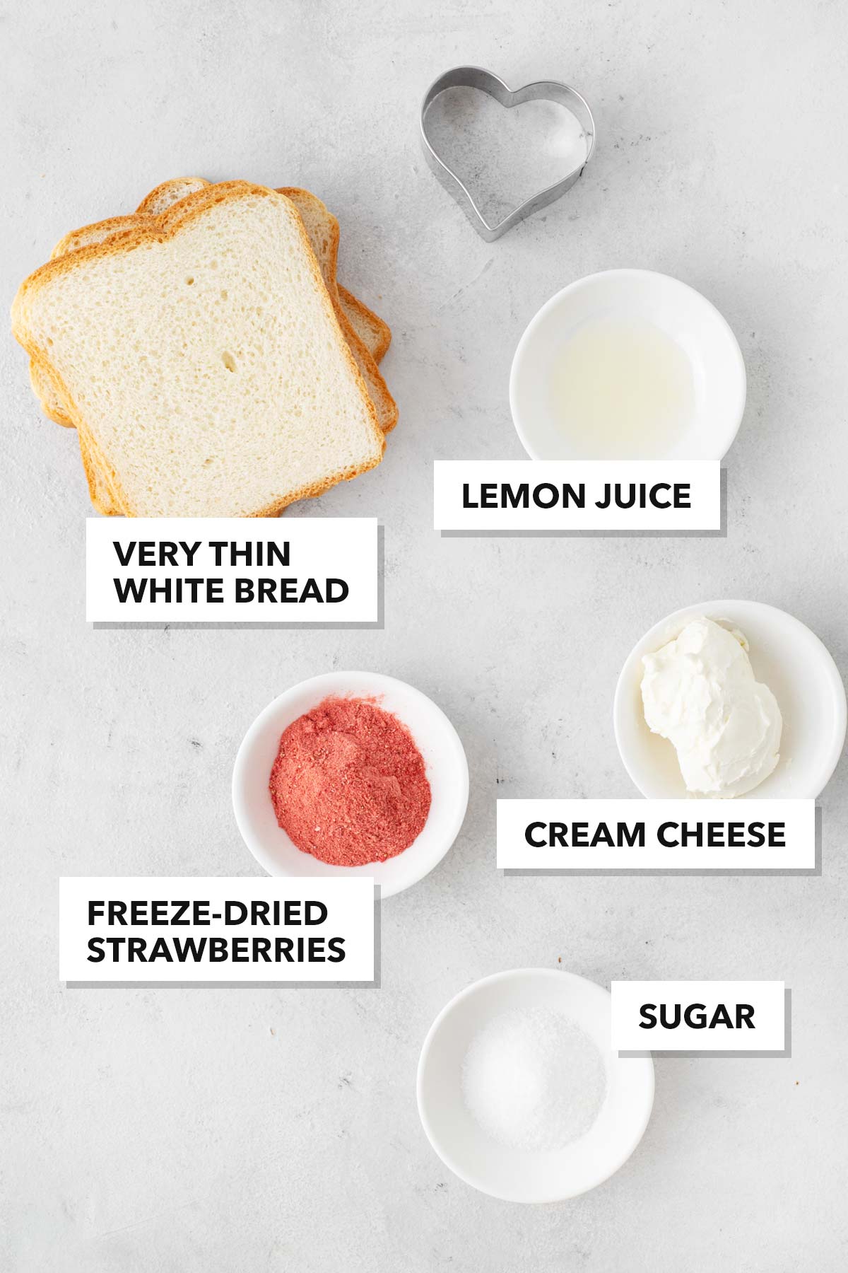 Ingredients to make Heart Tea Sandwiches.