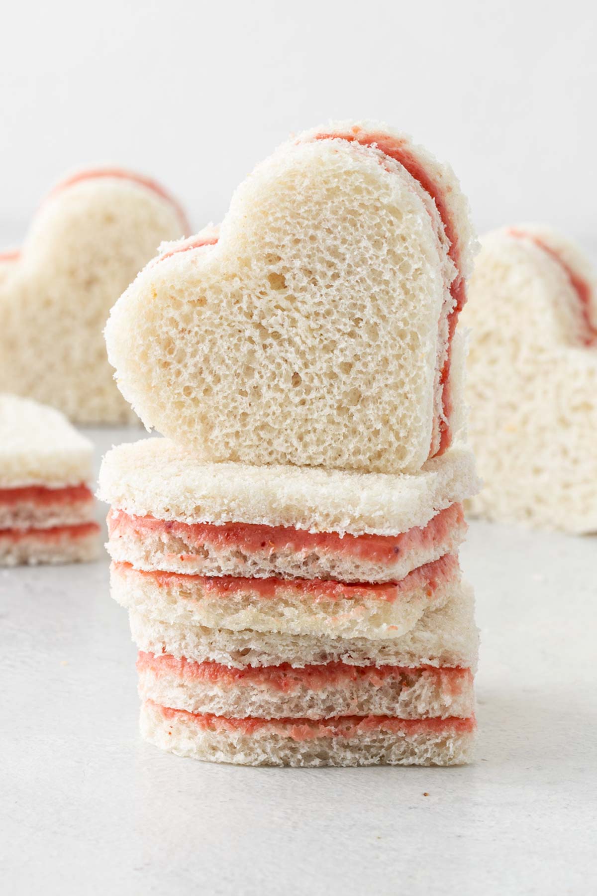 3 Heart Tea Sandwiches stacked together.