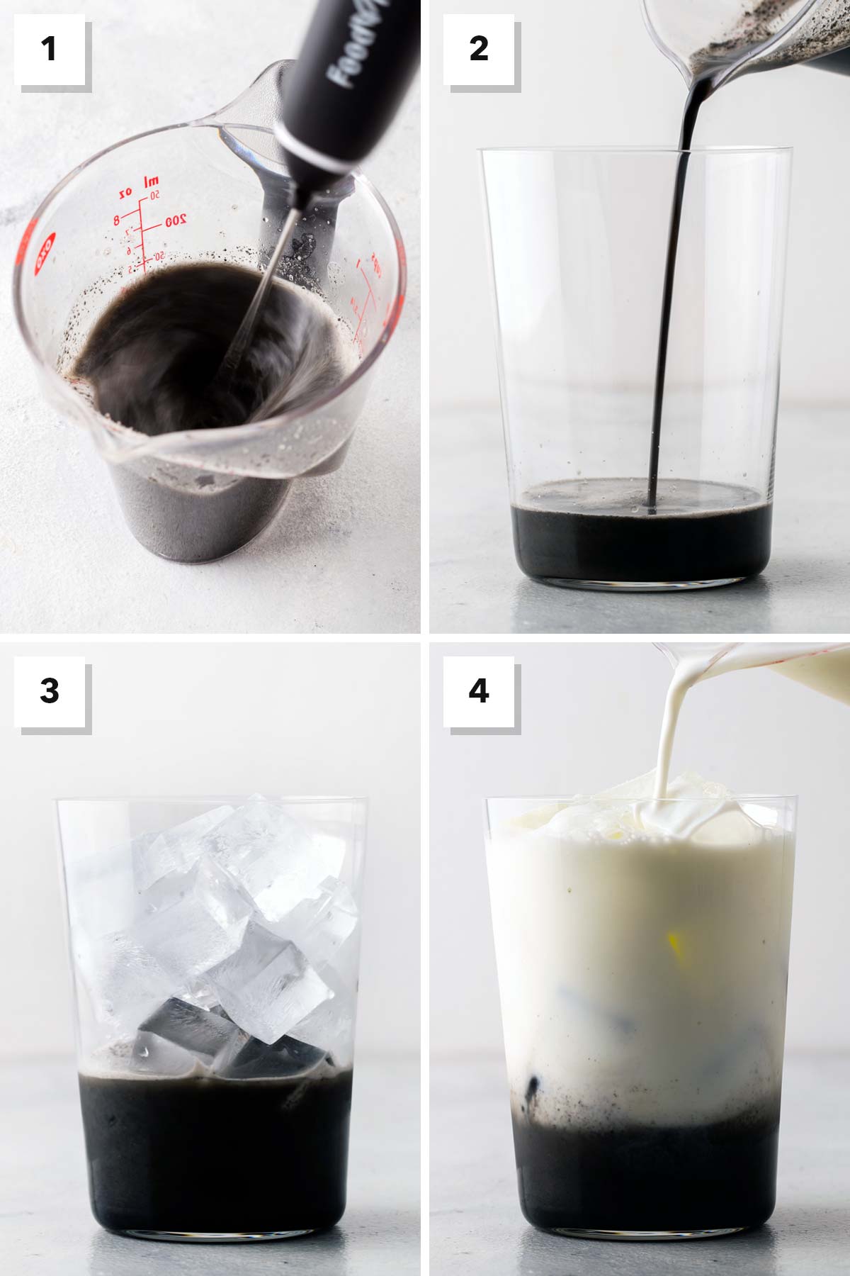 Iced Black Sesame Latte instructional steps in photos.