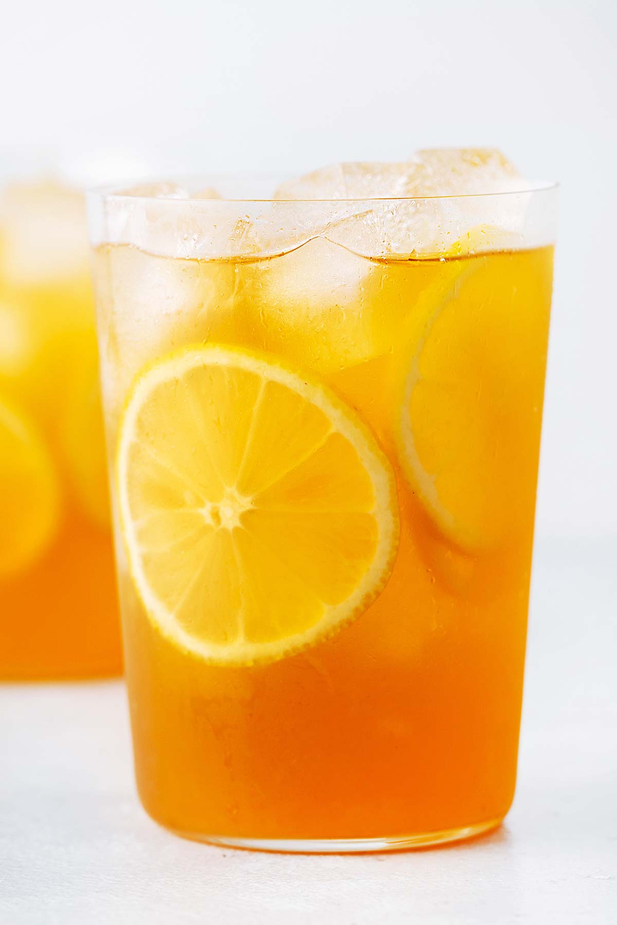 Lemon Iced Tea in clear glass.