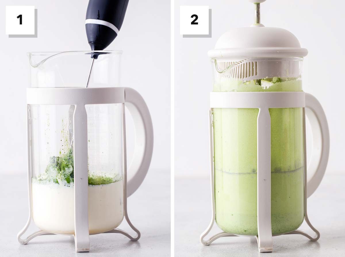 Easy matcha cold foam directions in two steps.