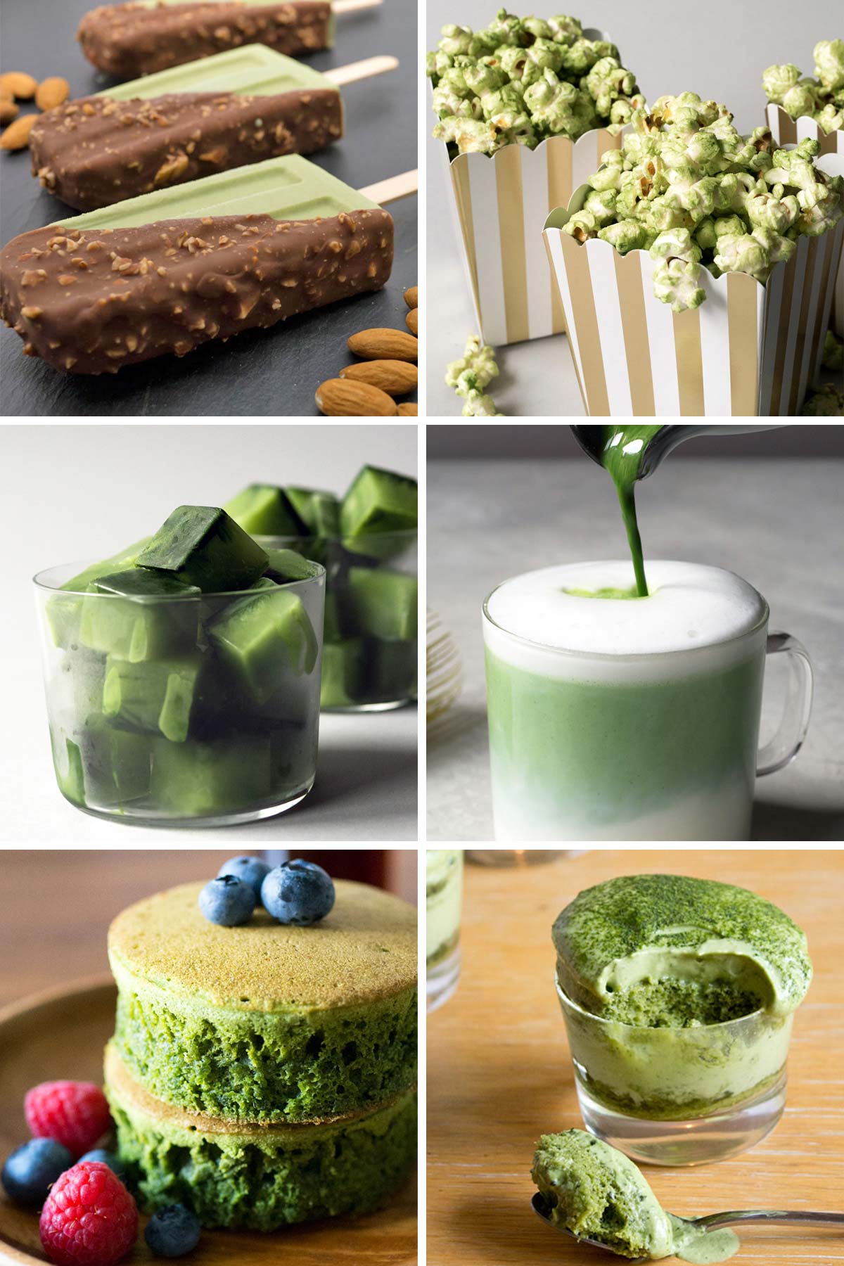 6 different foods made with matcha green tea.