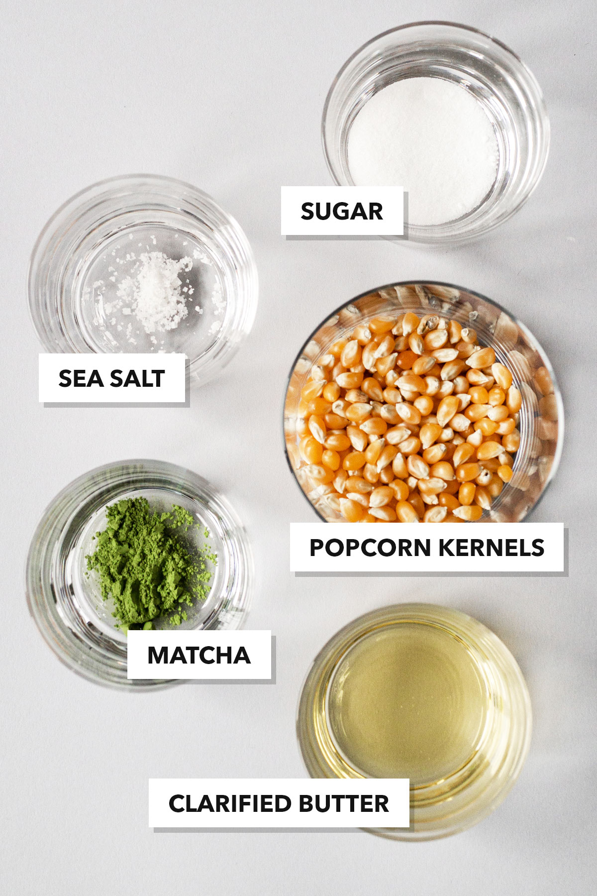 Matcha popcorn ingredients.