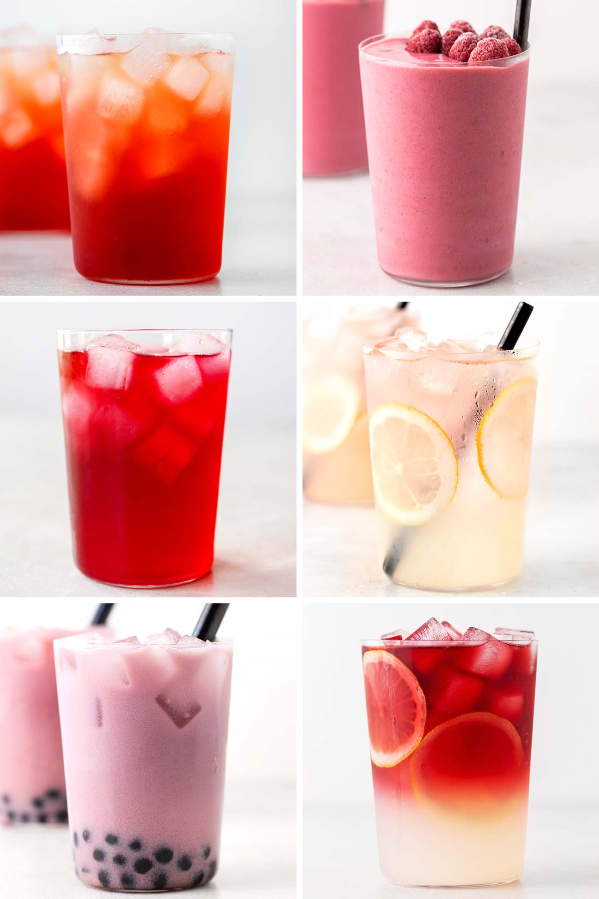 6 different pink drinks.