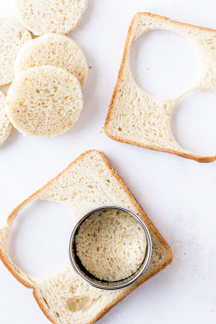 Bread cut into circles using a cookie cutter
