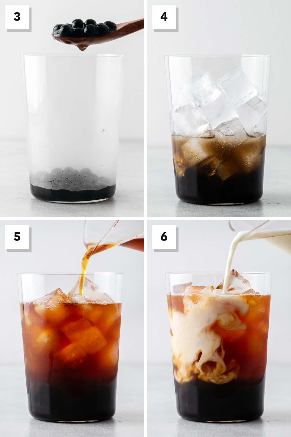 Rose Bubble Tea (Rose Milk Tea with Boba) steps 3 through 6 in the step-by-step directions.