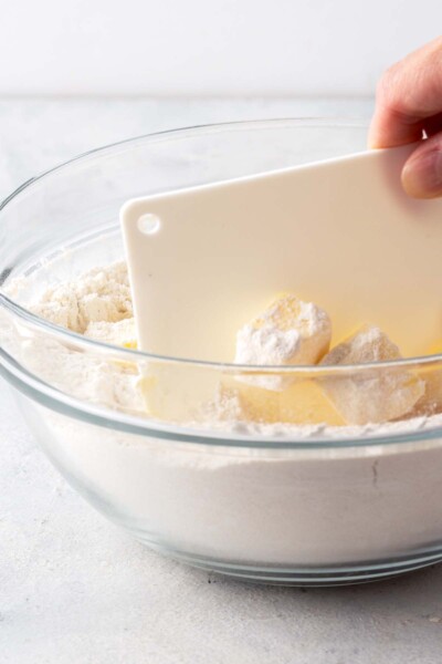 Cubing butter with dry ingredients. 