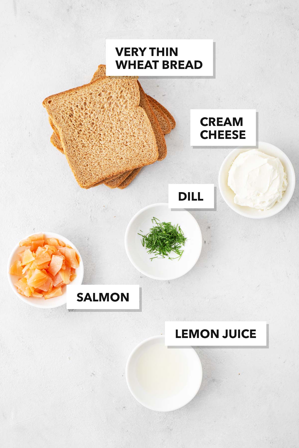 Ingredients for Smoked Salmon Tea Sandwiches.