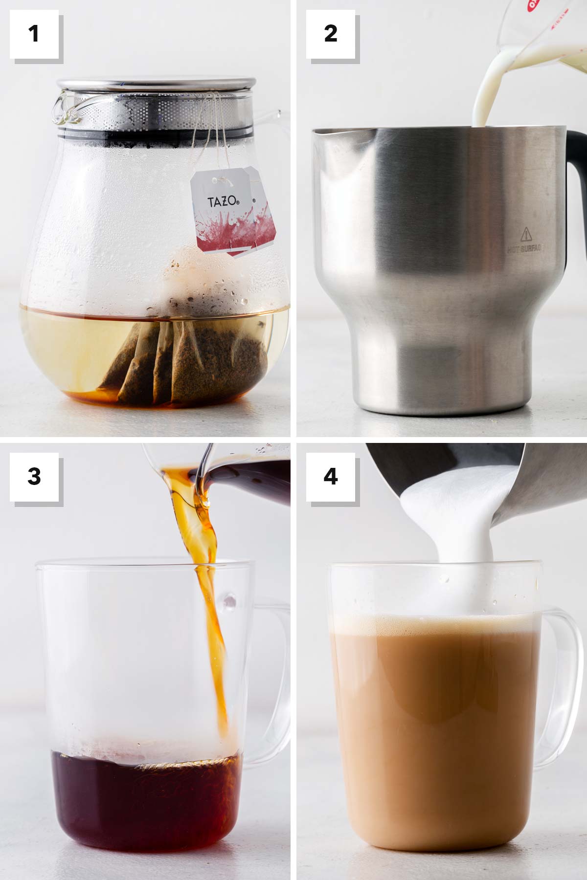 Starbucks Royal English Breakfast Tea Latte Copycat step-by-step directions, in four steps.