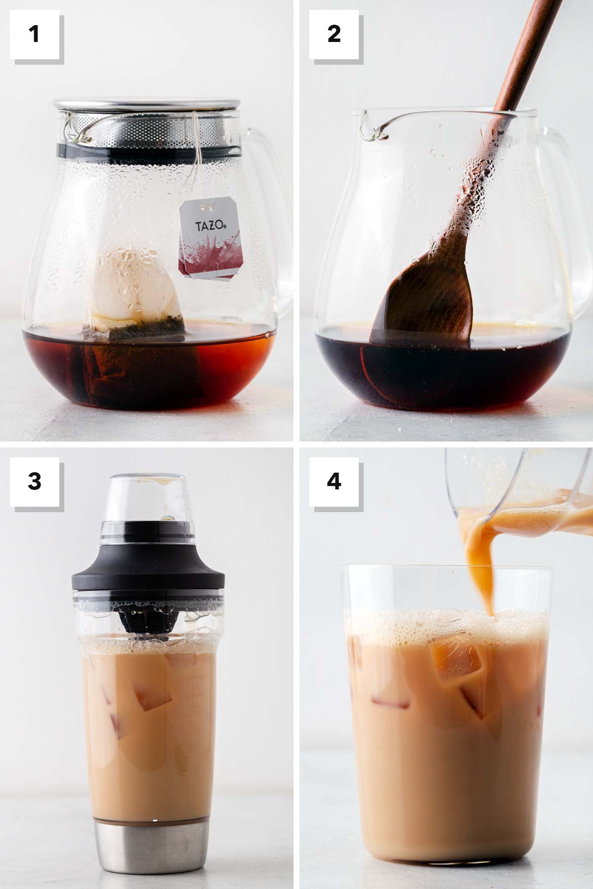 Starbucks Iced Royal English Breakfast Tea Latte Copycat recipe step-by-step instructions in 4 photos.