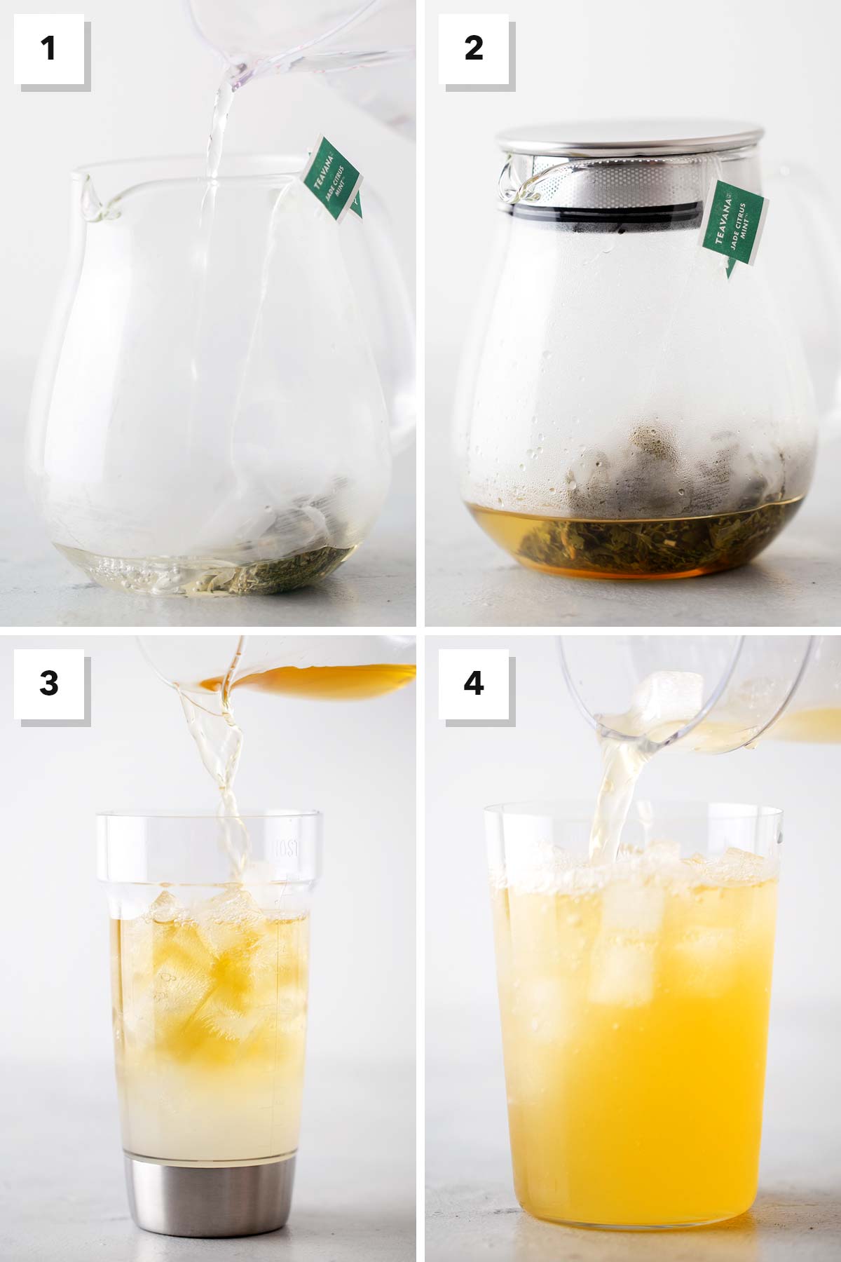 Iced green tea lemonade recipe steps.