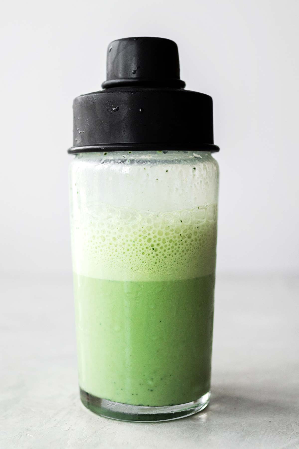 Matcha Latte in a cocktail shaker.