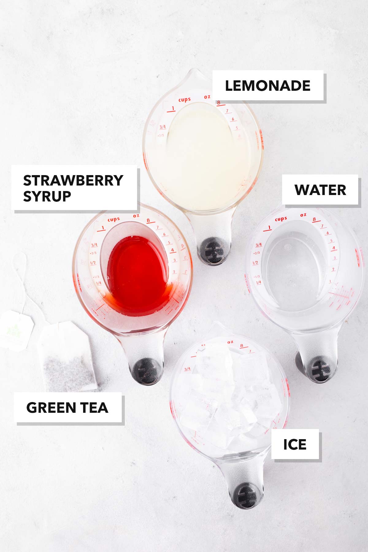 Ingredients for Strawberry Green Tea Lemonade measured in cups.