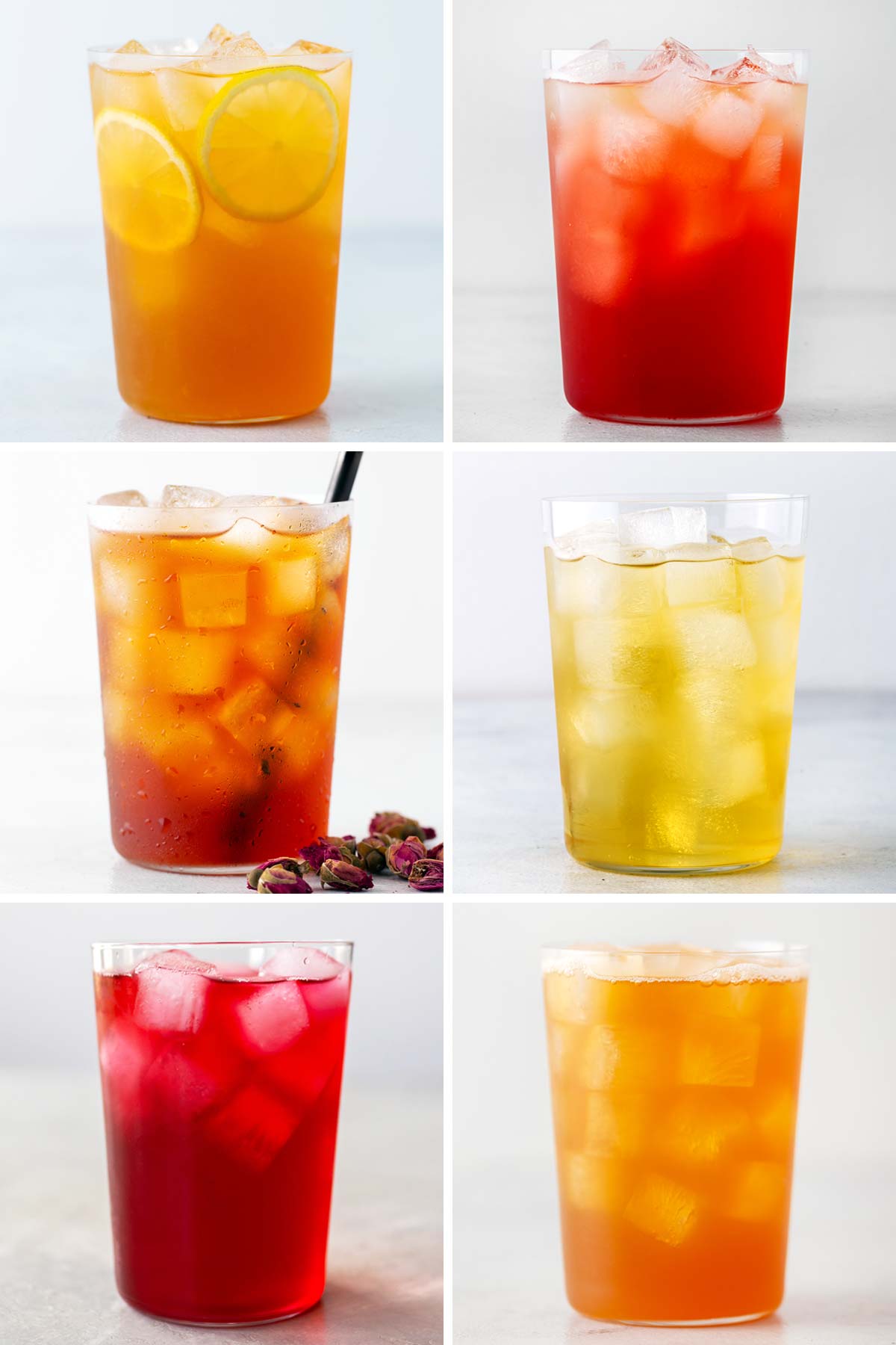 Six different iced teas.