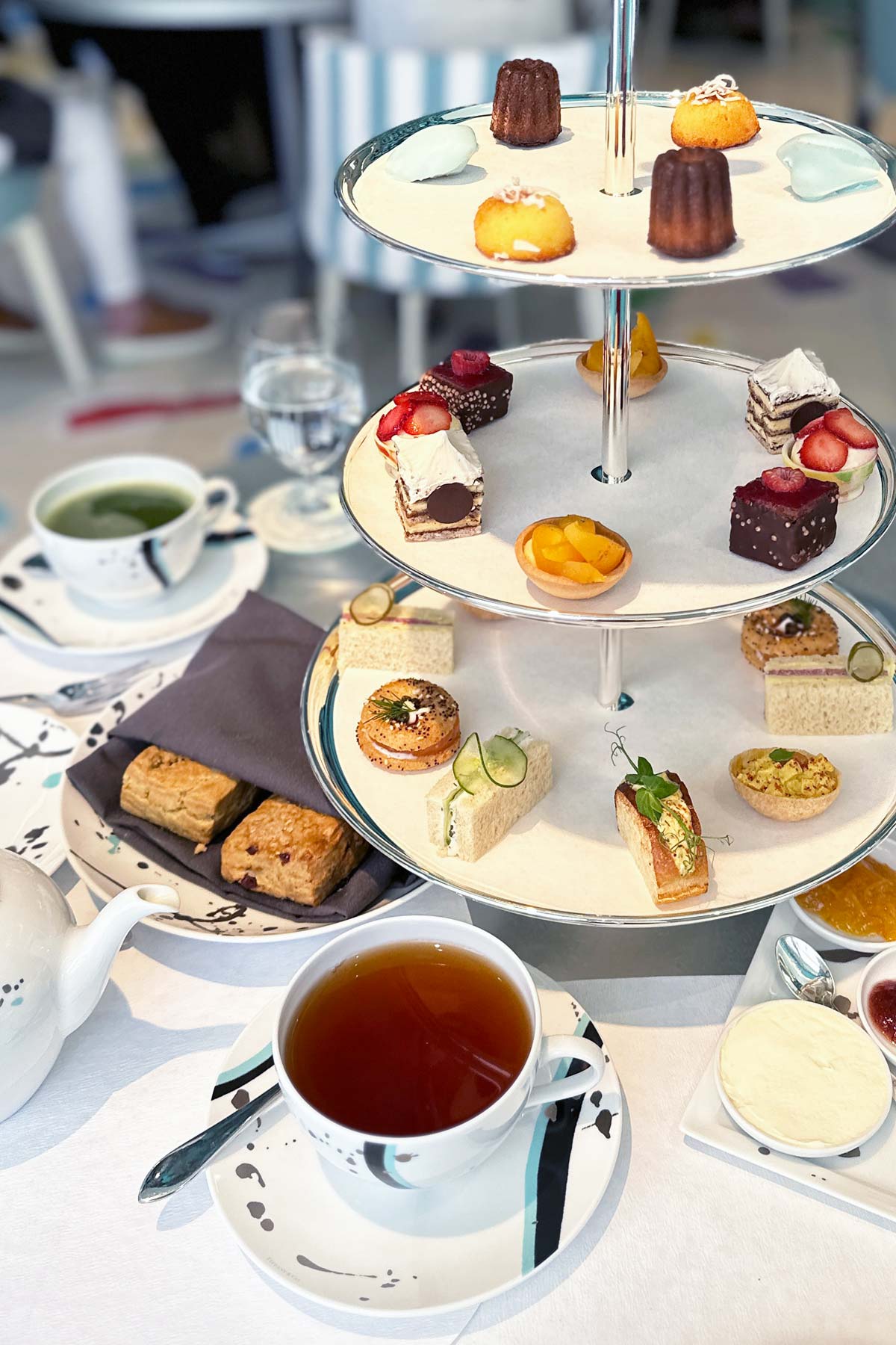 3 tiered tray with afternoon tea at Tiffany's.